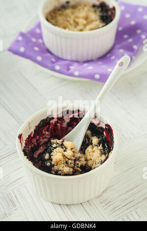 Blueberry crumble, pie, in a small dish. Stock Photo