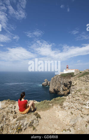 Lighthouse, Cabo de Sao Vicente, Algarve, Portugal Stock Photo