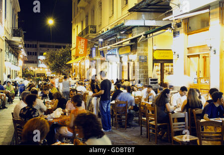 Cafes in Plaka in the old part of Athens Greece Stock Photo - Alamy