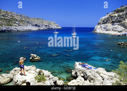 Anthony Quinn Bay nearby Faliraki, Rhodes Island, Dodecanese, Greece Stock Photo