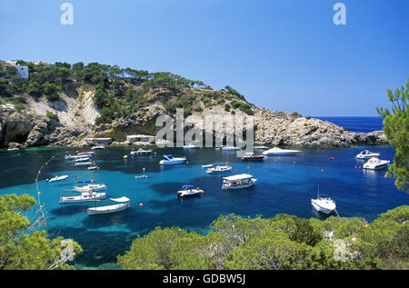 Sailing Boats at Cala Vadella, Ibiza, Balearic Islands, Spain Stock Photo