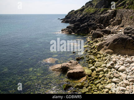 Rocky coastal scenery at Lamorna Cove, Cornwall, England, UK Stock Photo