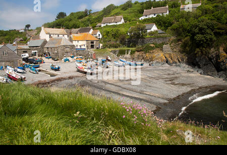 Fishing boats on beach, Cadgwith, Lizard peninsula, Cornwall, England, UK Stock Photo