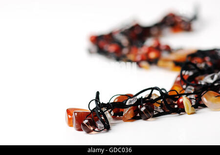 Beautiful necklace closeup on white background,shallow focus Stock Photo