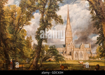 England,London,Kensington,Victoria and Albert Museum aka V&A,Painting of Salisbury Cathedral by John Constable dated 1823 Stock Photo