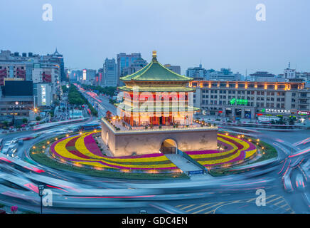 China,Shaanxi Province,Xi'an City,The Bell Tower Stock Photo