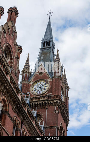 Clock tower on the building near Kings Cross and St Pancras Railway stations in North Londpn. Spectacular architecture! Stock Photo