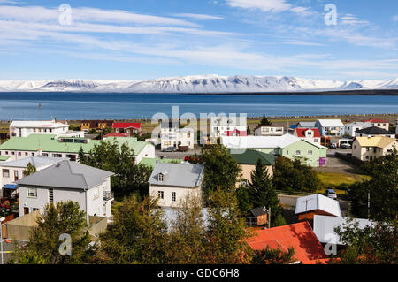 The small town Saudarkrokur in the fjord Skagafjördur in north Iceland. Stock Photo