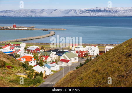 The small town Saudarkrokur in the fjord Skagafjördur in north Iceland. Stock Photo