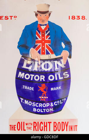 England,County Durham,Open Air Museum,Vintage Sign Advertising Lion Motor Oils Stock Photo