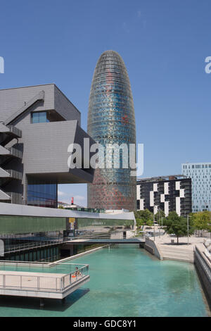 Spain,Catalonia,Barcelona City,Glorias Square,Agbar Tower. Stock Photo