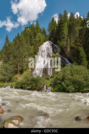 Haslach,Austria,Scheleierfall,the Staniskabach waterfall in the Kalser-valley Stock Photo