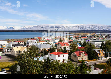 The small town Saudarkrokur in the fjord Skagafjördur in north Iceland. Stock Photo