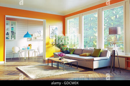 modern living room interior design. 3D rendering concept Stock Photo