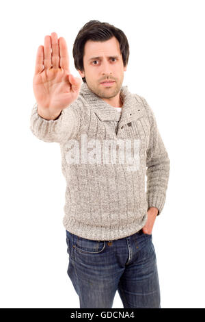 young man making stop with his hand Stock Photo