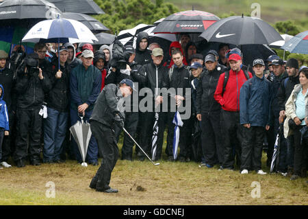 USA's Phil Mickelson plays out of the rough on the 12th hole during day two of The Open Championship 2016 at Royal Troon Golf Club, South Ayrshire. Stock Photo