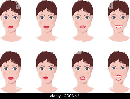 Portrait woman. Emotions of woman face. Vector illustration set Stock ...