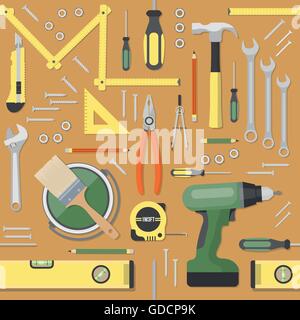 DIY and home renovation tools seamless pattern background Stock Vector