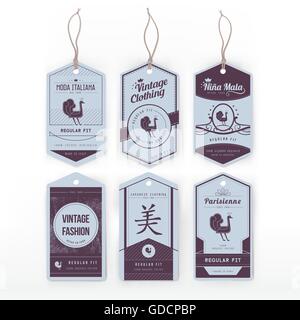 Vintage cardboard clothing tags set with an animal and text Stock Vector