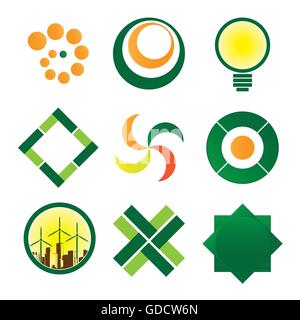 Nine eco ogos and icons Stock Vector