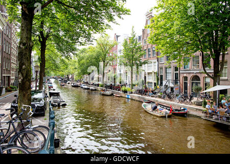 Canal Scenes Amsterdam Holland Stock Photo
