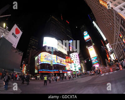 Night view of Times Square in Manhattan New York City USA Stock Photo