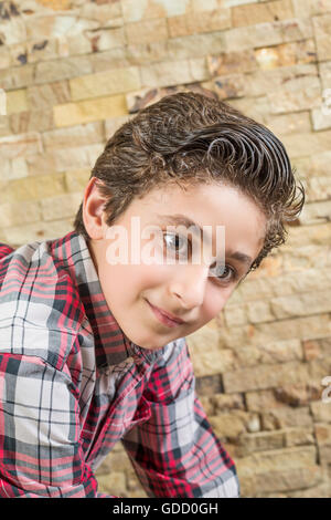 happy boy looking away smiling Stock Photo