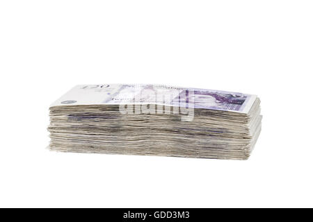 Pile of british 20 pound banknotes Stock Photo
