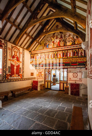 St Teilo's church at St Fagan's National History Museum in Cardiff South Wales UK painted as it may have been as an original medieval Catholic church Stock Photo