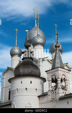 Rostov Kremlin. Belfry of the Assumption Cathedral and Church of the Resurrection of Christ. Stock Photo