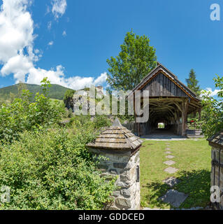 Panzendorf,Austria,Heinfels castle with covered wooden bridge Stock Photo