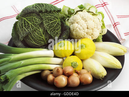 PLATE WITH DWARF OR MINIATURE VEGETABLES Stock Photo