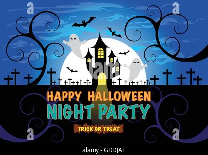 Happy Halloween night party background for holiday festival vector illustration. Stock Vector