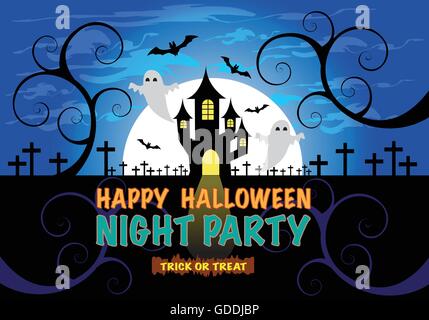 Happy Halloween night party background for holiday festival vector illustration. Stock Vector