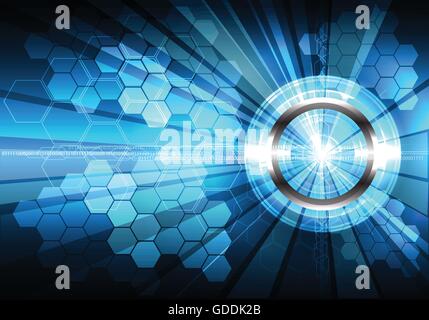Abstract technology blue hexagon circle design vector illustration. Stock Vector