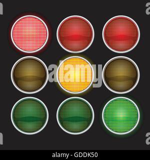 Traffic light set collection on black background vector illustration design. Stock Vector