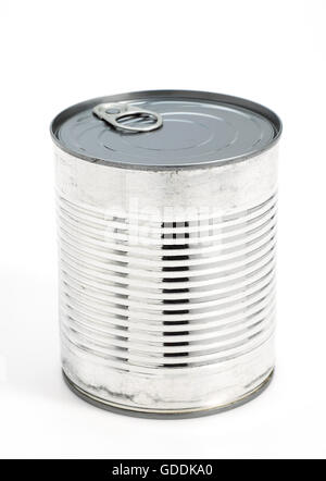 TIN OR CAN AGAINST WHITE BACKGROUND Stock Photo