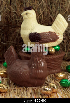 Chocolate Easter Hen and Eggs Stock Photo