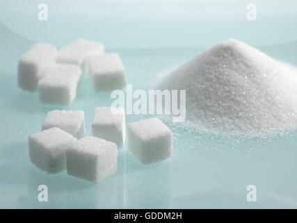 Granulated and Cubes of White Sugar Stock Photo