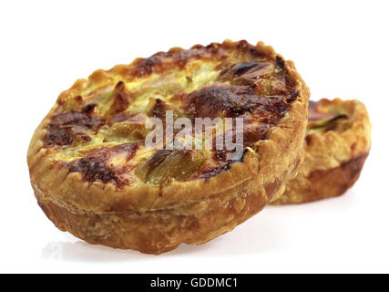 Leek Quiche against White Background Stock Photo