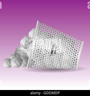 Bin and crumpled papers on purple background vector illustration. Stock Vector