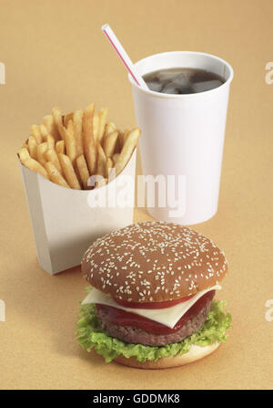 Hamburger with French Fries and Coca Cola Stock Photo