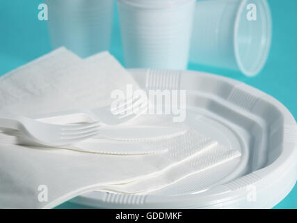 Plastic Plates with Paper Nakins Stock Photo