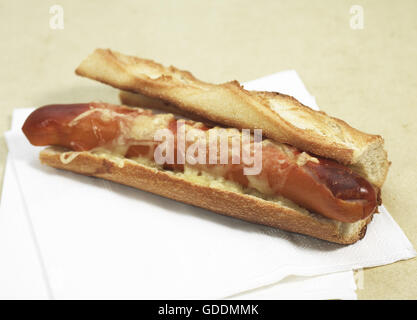 Hot Dog, Sandwich on Paper Napkin Stock Photo