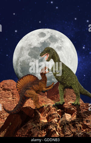 Tyrannosaur, tyrannosaurus rex and Spinosaurus, a Large Carnivorous theropod From the late Cretaceous Period Stock Photo