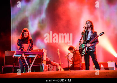 Ostrava, Czech Republic. 14th July, 2016. Singer Kevin Parker of Australian Group Tame Impala performs during the music festival Colours of Ostrava in the lower part of Vitkovice industrial area in Ostrava, Czech Republic, July 14, 2016. Credit:  Adolf Horsinka/CTK Photo/Alamy Live News Stock Photo