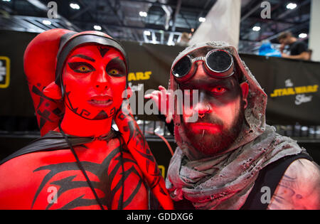 ExCel London, UK. 15th July 2016. Star Wars Celebration Europe 2016 opens at Excel, running from 15-17 July and attracting thousands of fans to live events, screenings and exhibits. Credit:  Malcolm Park editorial/Alamy Live News. Stock Photo