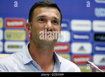 Kiev, Ukraine. 15th July, 2016. Ukrainian coach Andriy Shevchenko speaks to reporters in Kiev, Ukraine, 15 July, 2016.The Ukrainian Soccer Federation has approved Andriy Shevchenko as the new head coach for the Ukrainian national soccer team. © Serg Glovny/ZUMA Wire/Alamy Live News Stock Photo