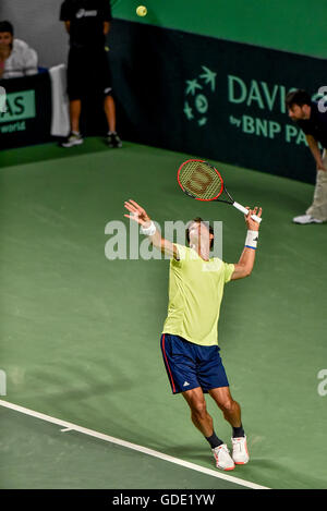 Thomaz Bellucci player of the Brazilian team during BRAZIL X ECUADOR valid for the confrontation Game 2 by American Zonal I Davis Cup at the Arena Minas Tennis Club in Belo Horizonte on the afternoon of Friday (15). Stock Photo