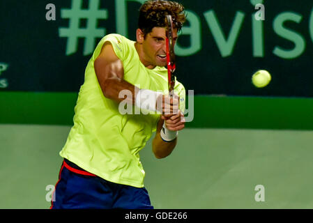 Thomaz Bellucci player of the Brazilian team during BRAZIL X ECUADOR valid for the confrontation Game 2 by American Zonal I Davis Cup at the Arena Minas Tennis Club in Belo Horizonte on the afternoon of Friday (15). Stock Photo